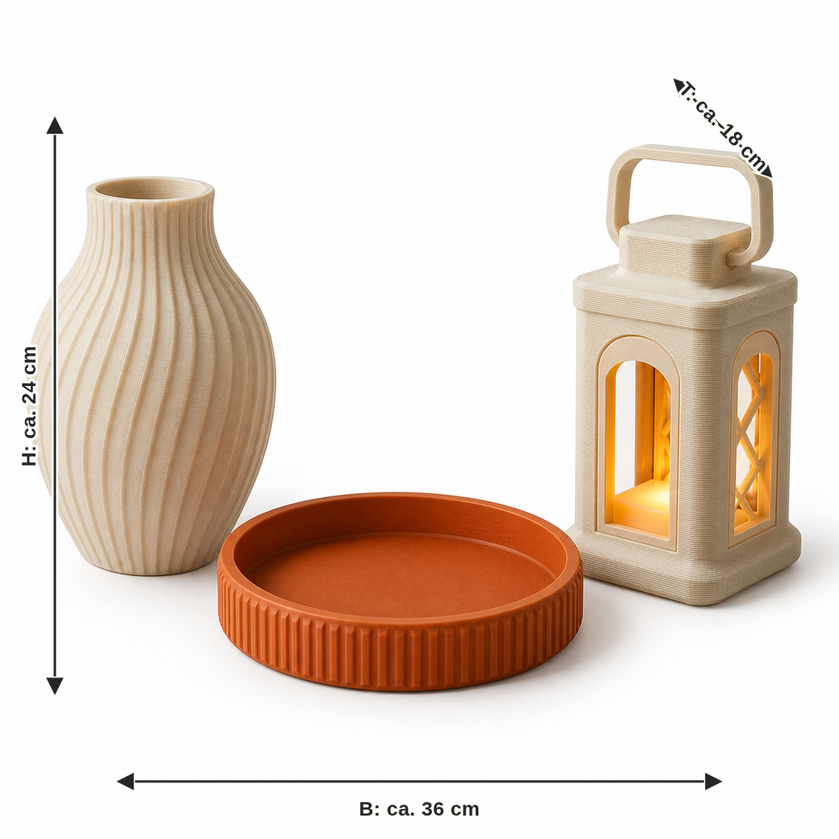 Maßbild für Deko-Stil-Set Landhaus: Breite ca. 36 cm, Tiefe ca. 18 cm, Höhe ca. 24 cm