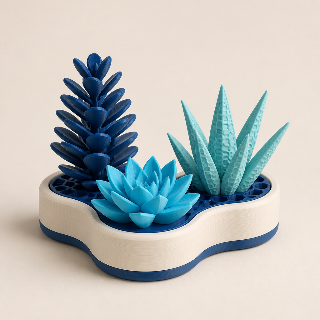 Decorative succulent trio – Futuristic from PETG on bright studio background