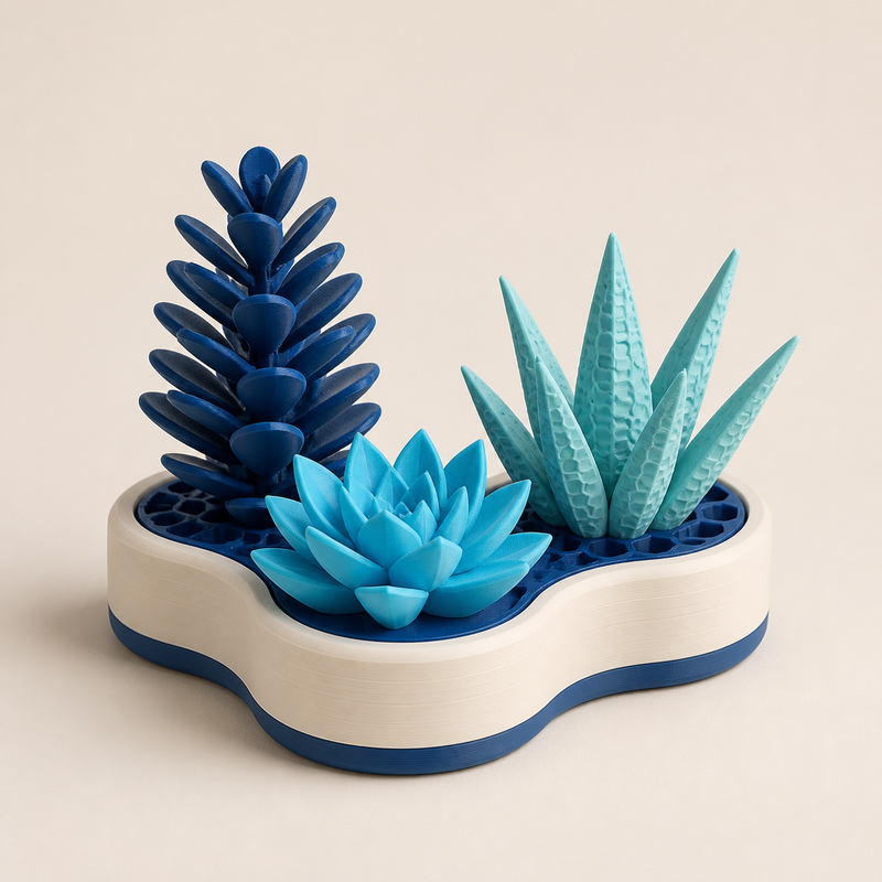 Decorative succulent trio – Futuristic from PETG on bright studio background