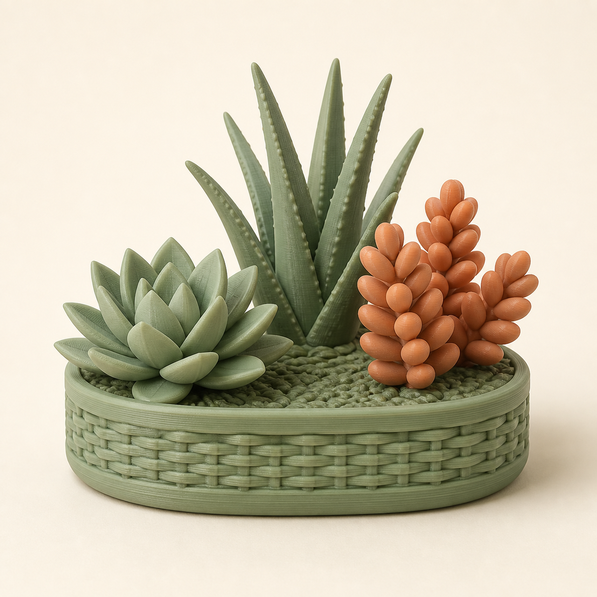 Decorative succulent trio – country from PETG on bright studio background