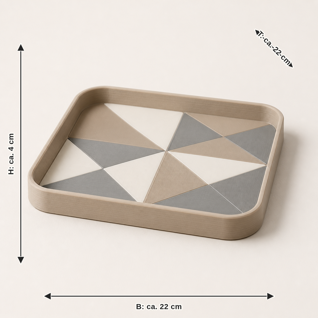 Maßbild für Deko-Tablett Mosaik – Minimalistisch: Breite ca. 22 cm, Tiefe ca. 22 cm, Höhe ca. 4 cm