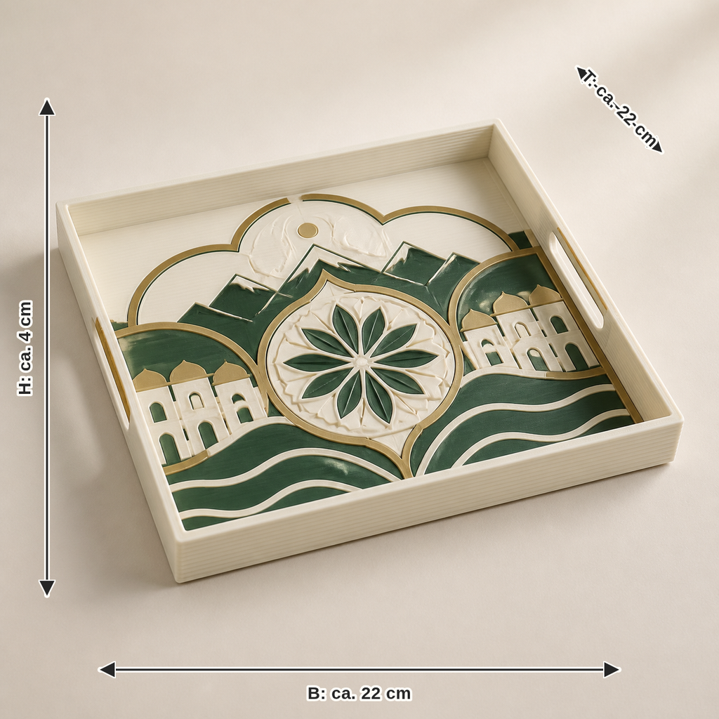 Dimensional image for decorative tablet Rosettenfeld – Salzburg: width approx. 22 cm, depth approx. 22 cm, height approx. 4 cm