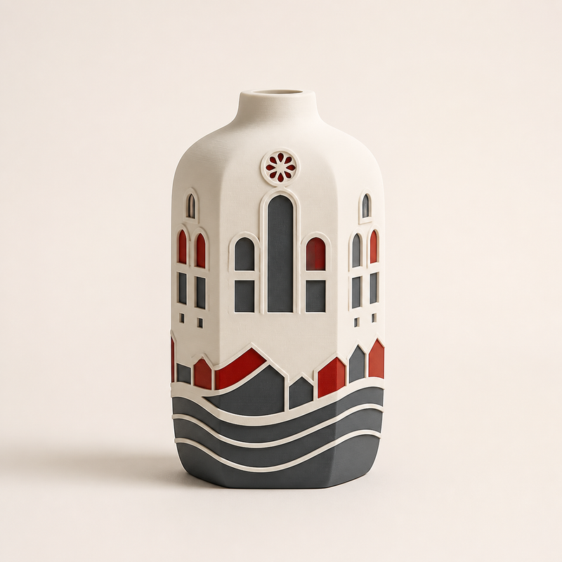 Decorative vase old town window – Salzburg from PETG on bright studio background