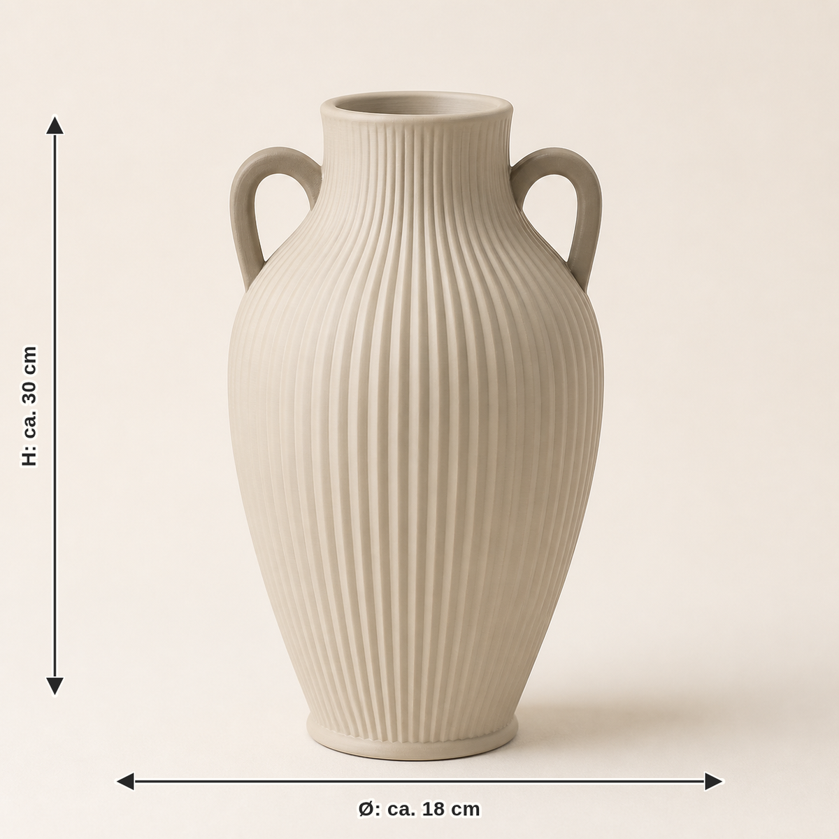 Maßbild für Deko-Vase Rippenamphore – Minimalistisch: Durchmesser ca. 18 cm, Höhe ca. 30 cm