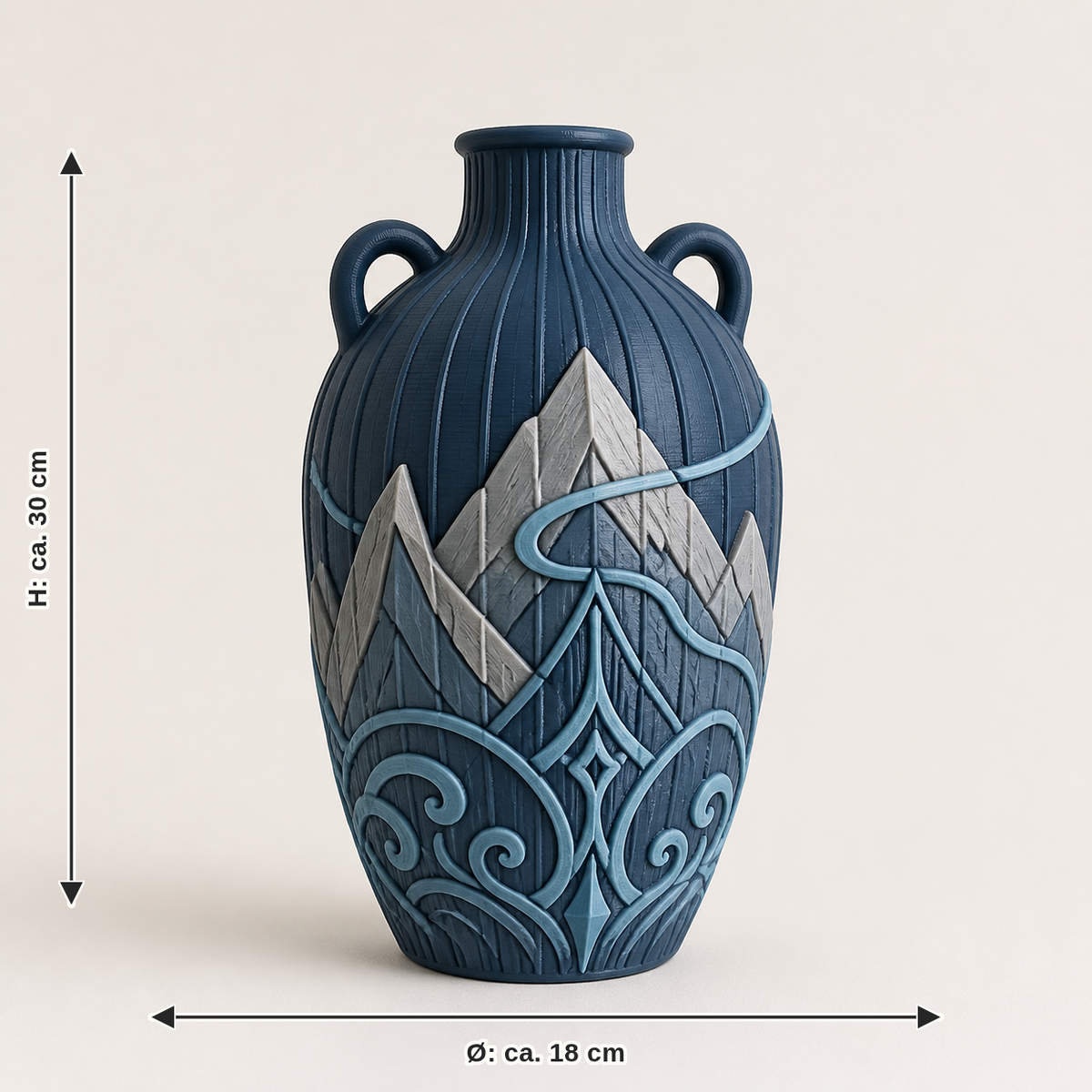 Measurement for Deco-Vase Rib Amphore – Nordic & Mythical: Diameter approx. 18 cm, Height approx. 30 cm