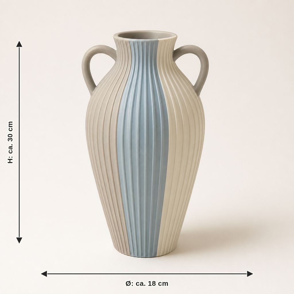 Dimensional image for decorative vase rib amphorae – serene: diameter approx. 18 cm, height approx. 30 cm