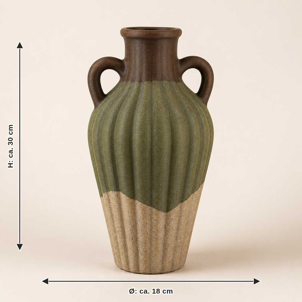 Maßbild für Deko-Vase Rippenamphore – Urig: Durchmesser ca. 18 cm, Höhe ca. 30 cm
