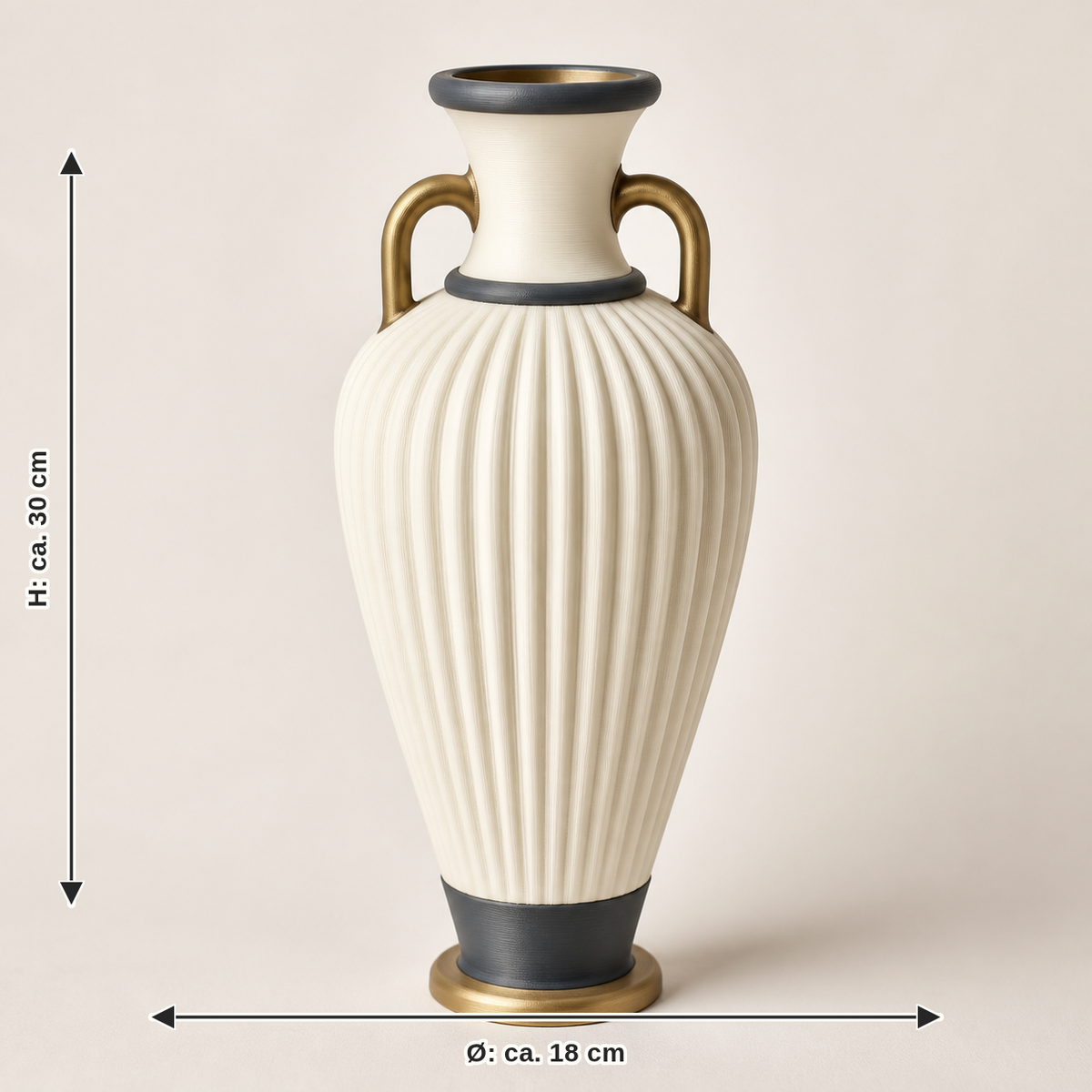 Measurement for Deco-Vase Rib Amphore – Timeless: diameter approx. 18 cm, height approx. 30 cm