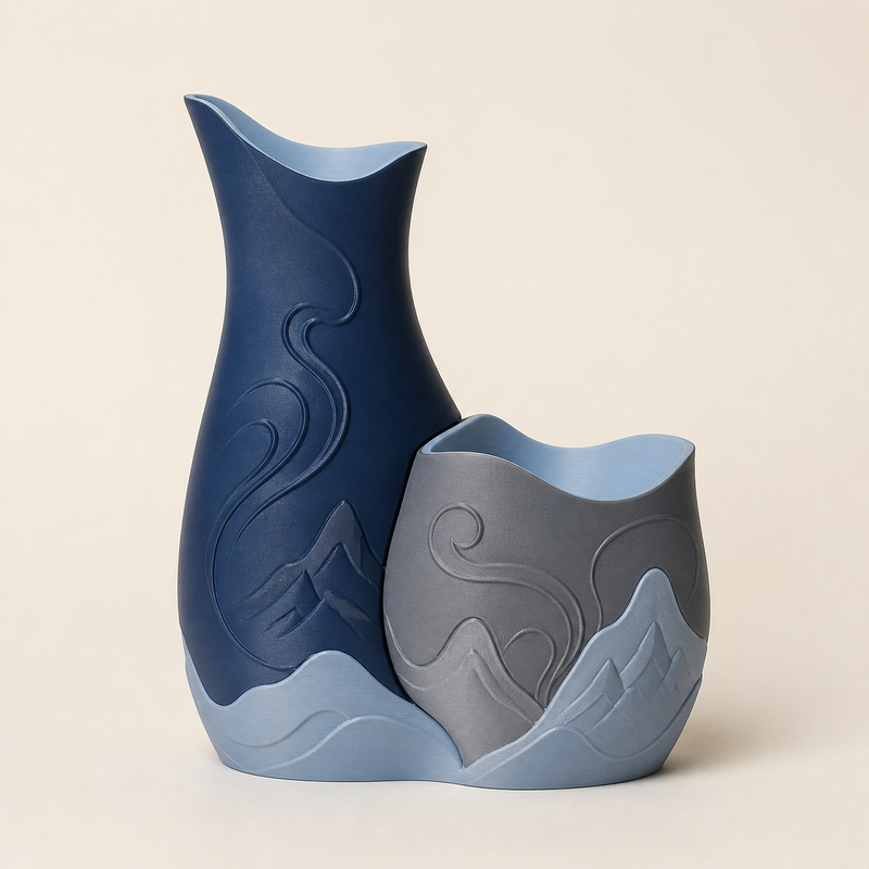 Decorative vase pair waveform – Nordic & Mythical from PETG on bright studio background