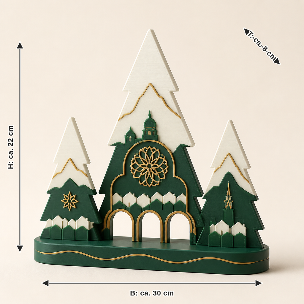 Dimensional image for decorative forest Alpen-Trio – Salzburg: width approx. 30 cm, depth approx. 8 cm, height approx. 22 cm