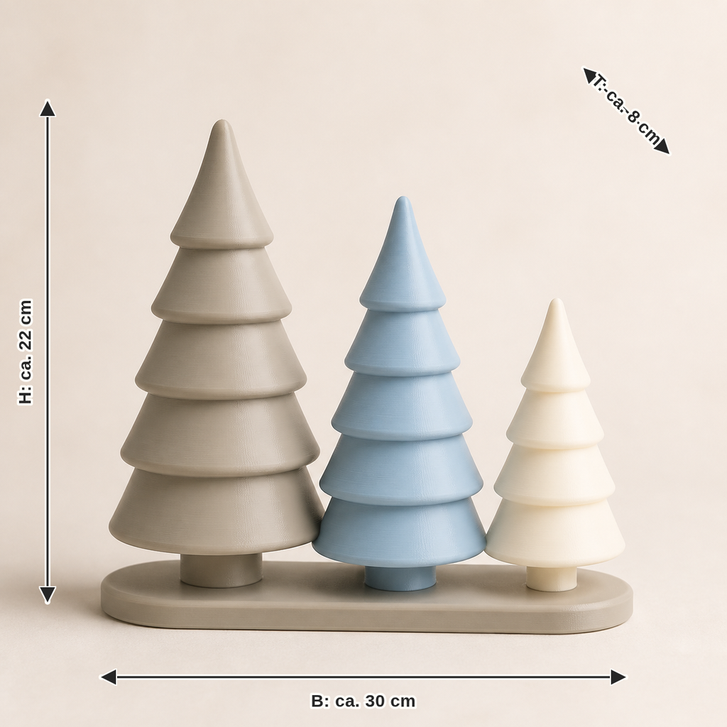 Maßbild für Deko-Wald Tannen-Trio – Still: Breite ca. 30 cm, Tiefe ca. 8 cm, Höhe ca. 22 cm