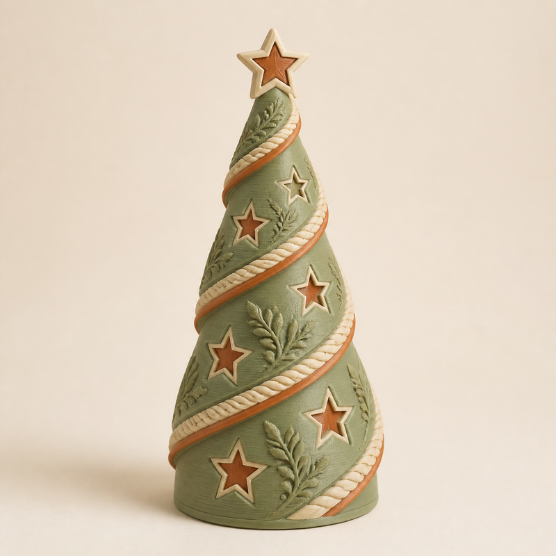 Deko-Weihnachtsbaum Sternspirale – Landhaus aus PETG auf hellem Studiohintergrund
