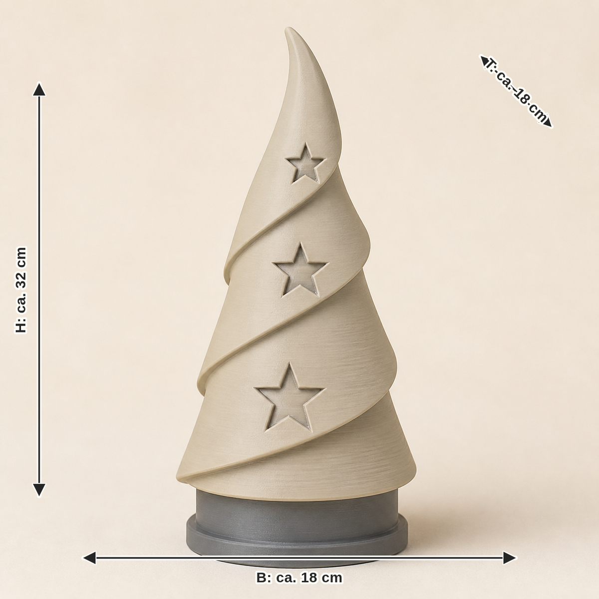 Maßbild für Deko-Weihnachtsbaum Sternspirale – Minimalistisch: Breite ca. 18 cm, Tiefe ca. 18 cm, Höhe ca. 32 cm