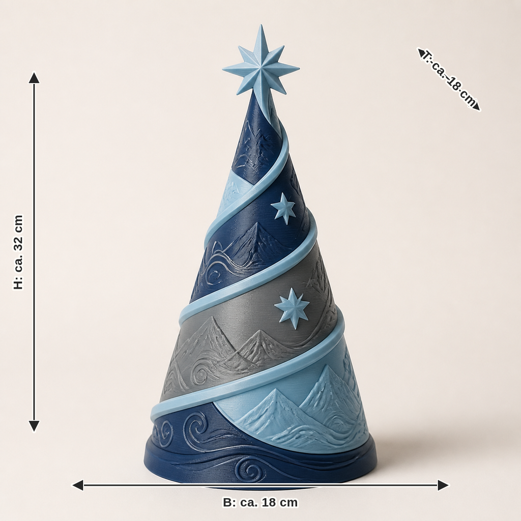 Maßbild für Deko-Weihnachtsbaum Sternspirale – Nordisch & Mythisch: Breite ca. 18 cm, Tiefe ca. 18 cm, Höhe ca. 32 cm