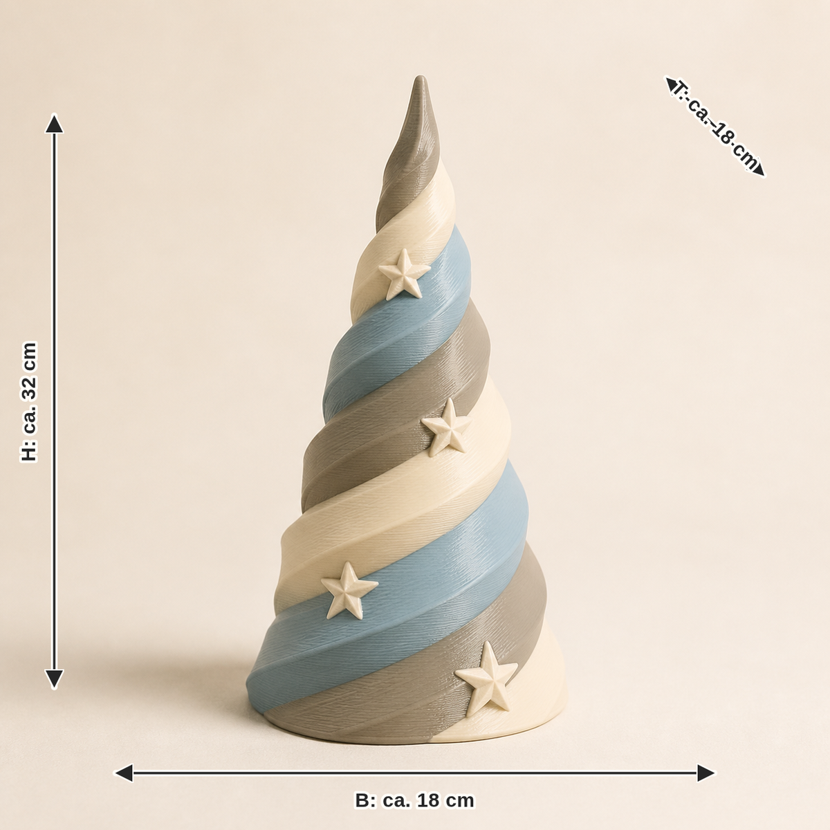 Maßbild für Deko-Weihnachtsbaum Sternspirale – Still: Breite ca. 18 cm, Tiefe ca. 18 cm, Höhe ca. 32 cm