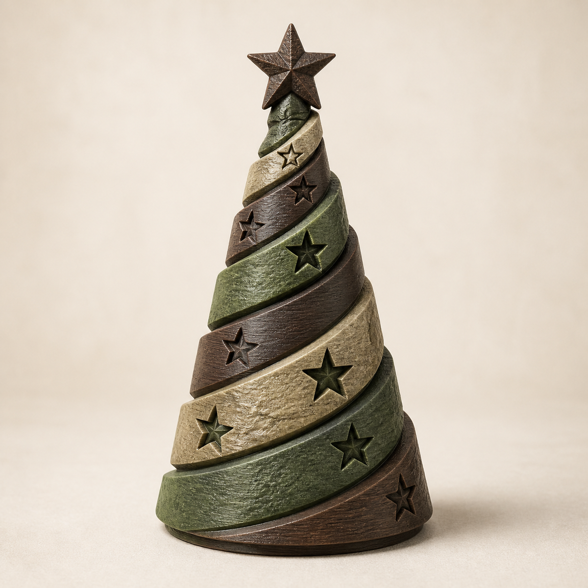 Deko-Weihnachtsbaum Sternspirale – Urig aus PETG auf hellem Studiohintergrund