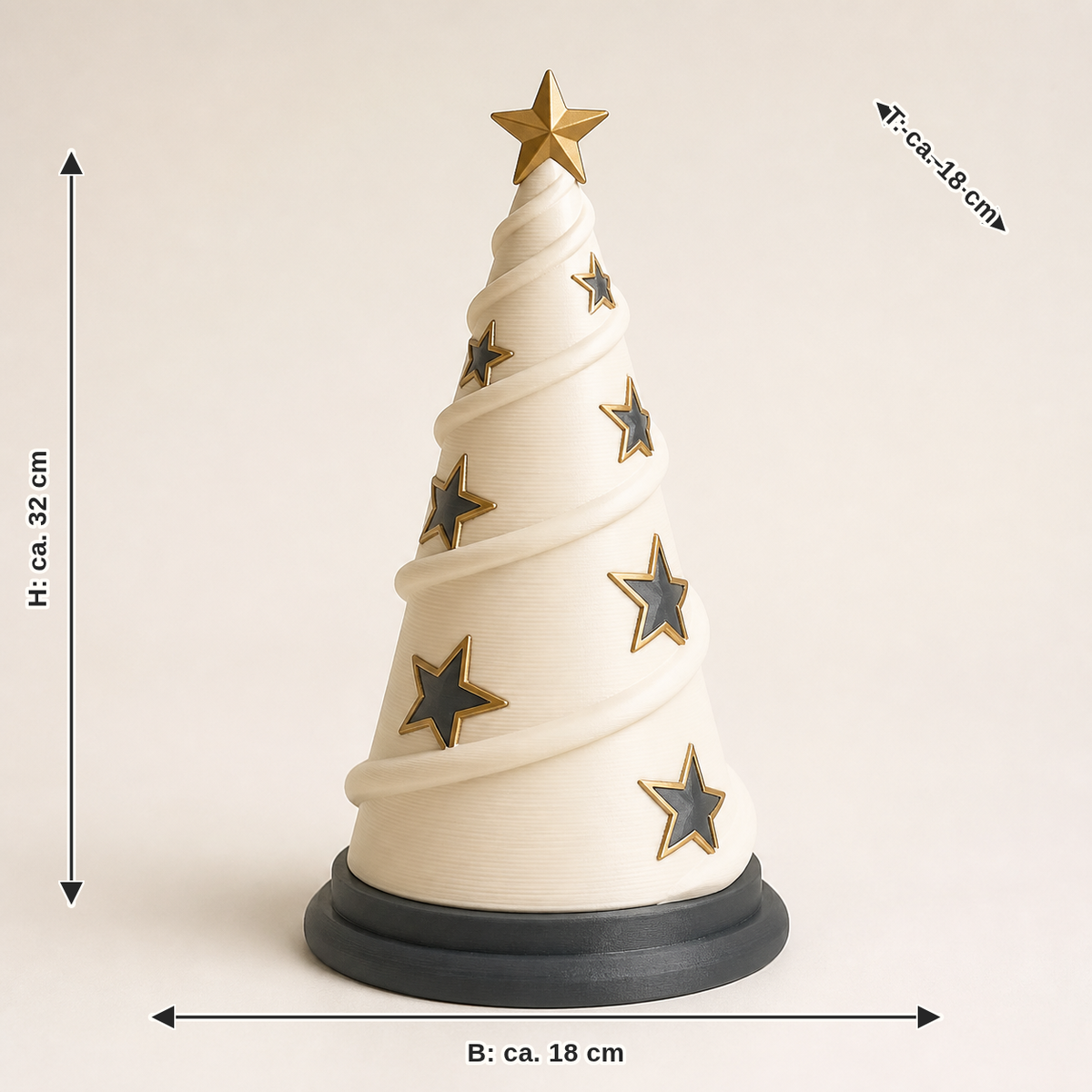 Dimensional image for Decorative Christmas tree star spiral – Timeless: width approx. 18 cm, depth approx. 18 cm, height approx. 32 cm