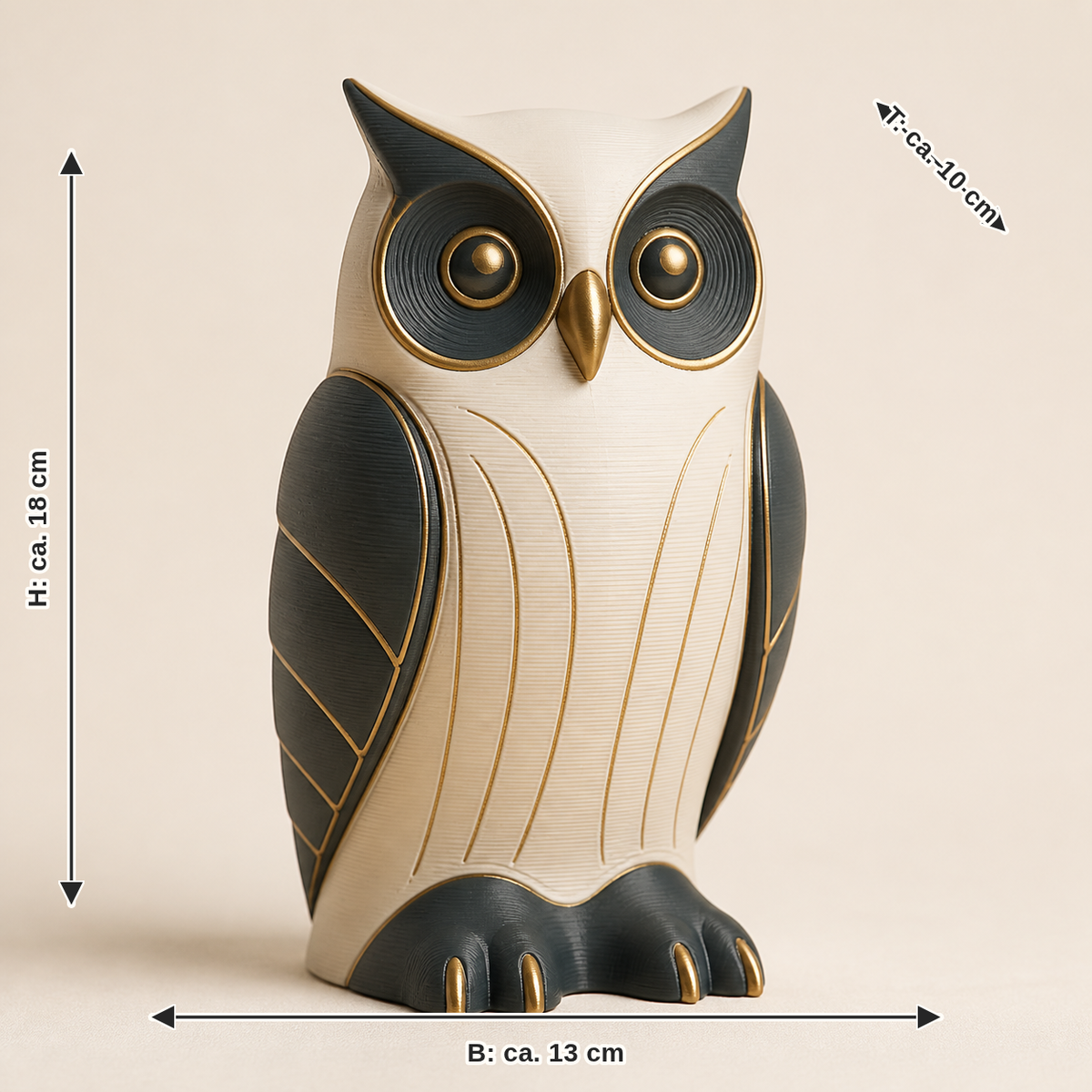 Dimensional image for decorative figure Owl Night Watch – Timeless: width approx. 13 cm, depth approx. 10 cm, height approx. 18 cm