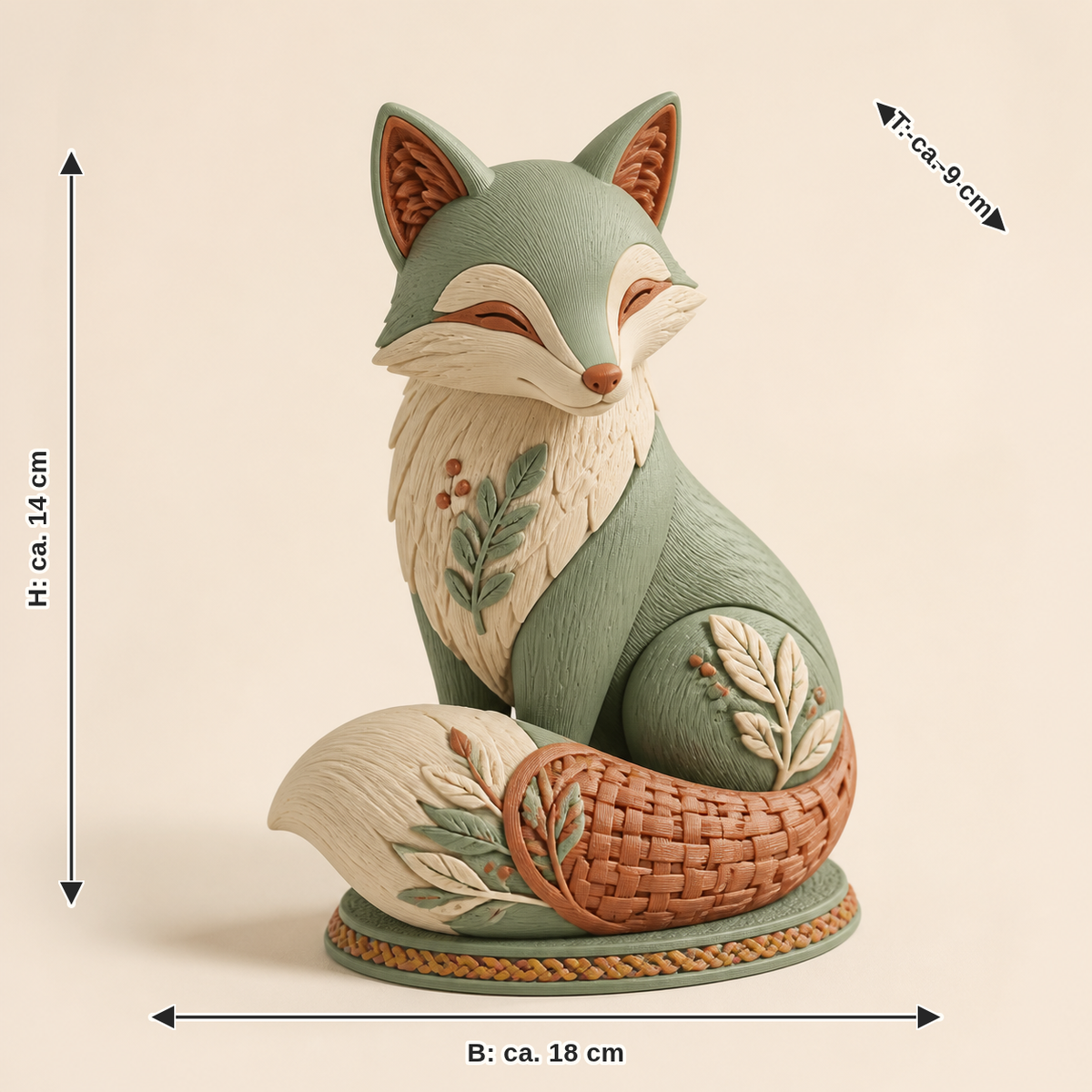 Dimensional image for decorative figure Fox rest path – Country: width approx. 18 cm, depth approx. 9 cm, height approx. 14 cm