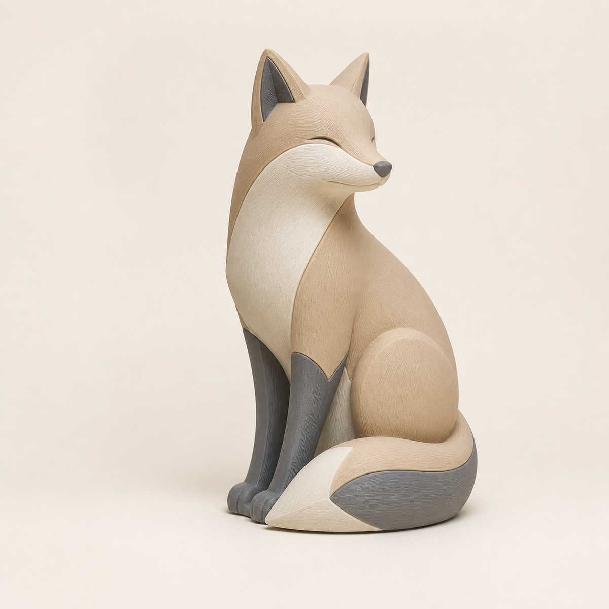 Dekofigur Fuchs Ruhepfad im Stil Minimalistisch aus 3D-gedrucktem PETG in Sand, Warmweiß, Grau