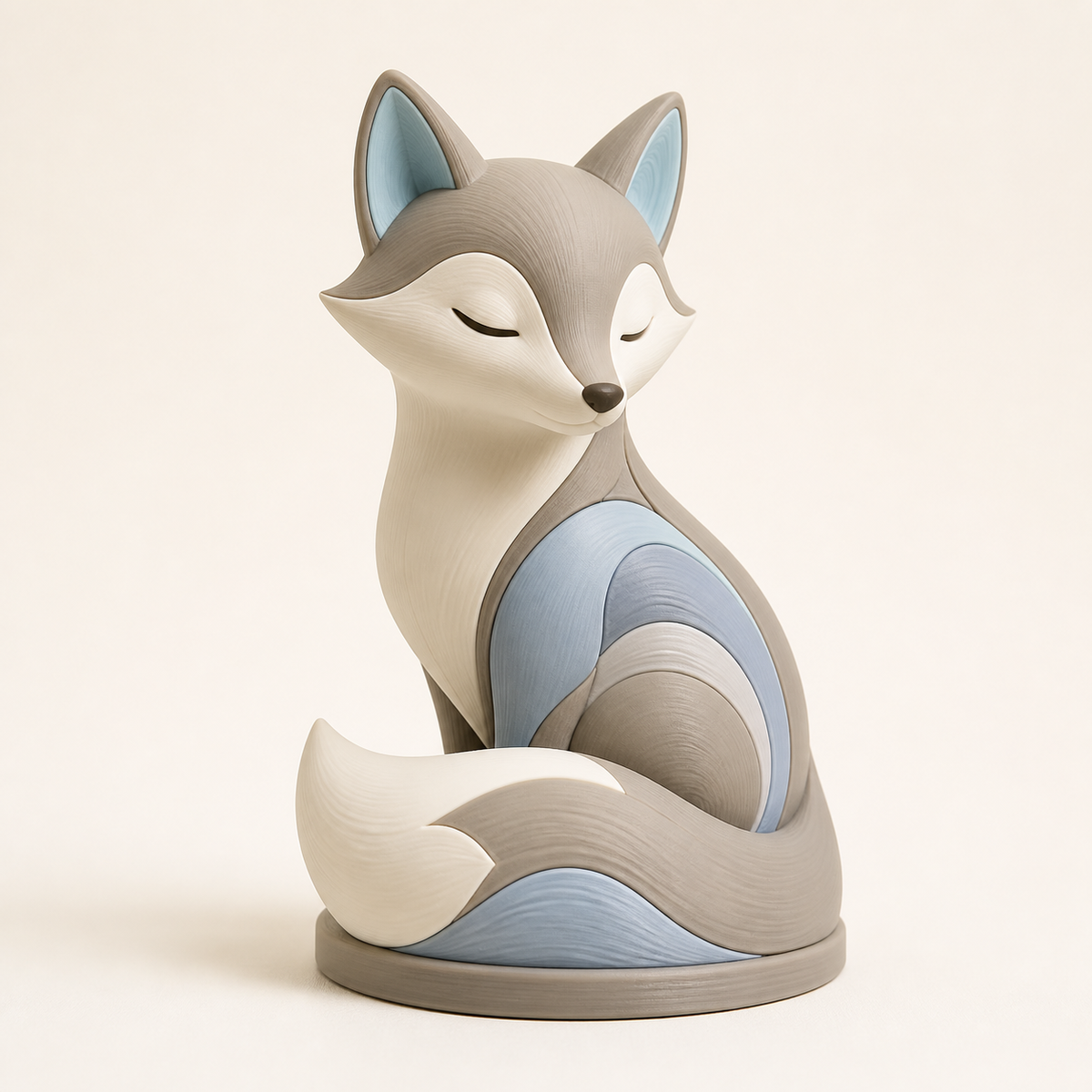 Dekofigur Fuchs Ruhepfad im Stil Still aus 3D-gedrucktem PETG in Taupe, Hellblau, Creme