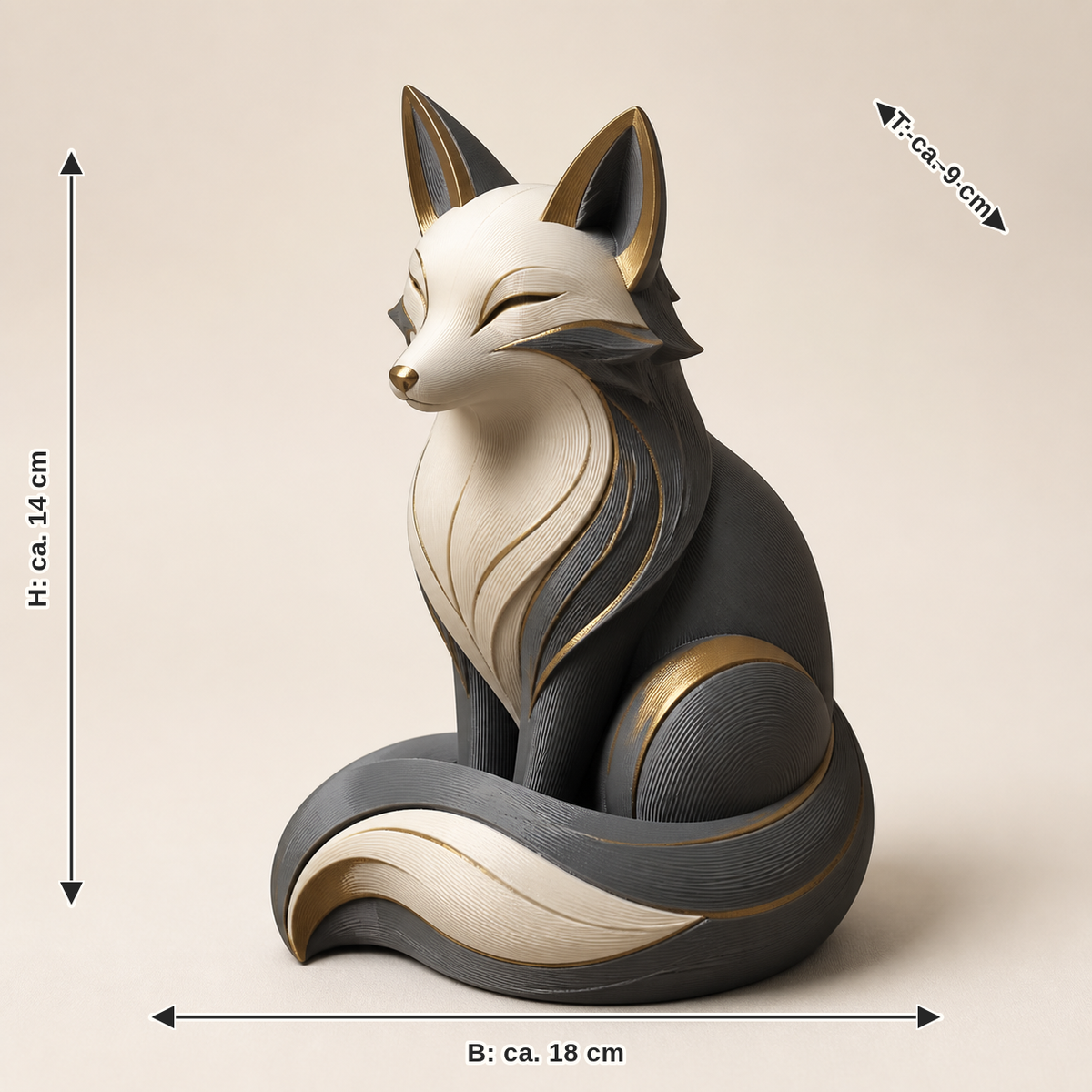 Dimensional image for decorative figure Fox rest path – Timeless: width approx. 18 cm, depth approx. 9 cm, height approx. 14 cm