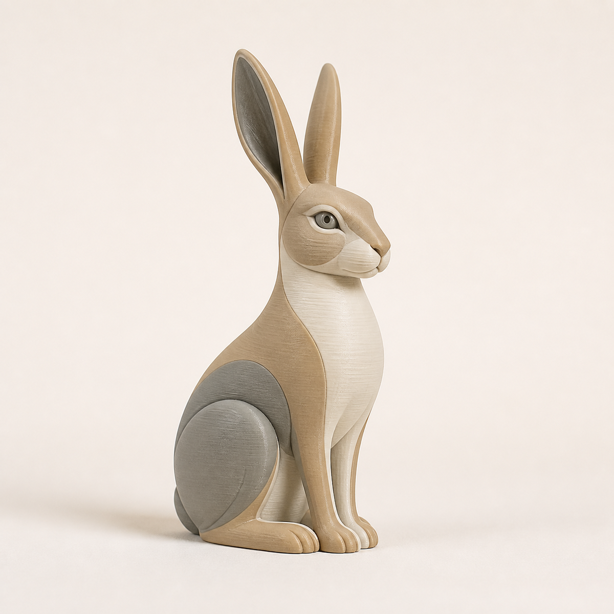 Dekofigur Hase Feldsprung im Stil Minimalistisch aus 3D-gedrucktem PETG in Sand, Warmweiß, Grau