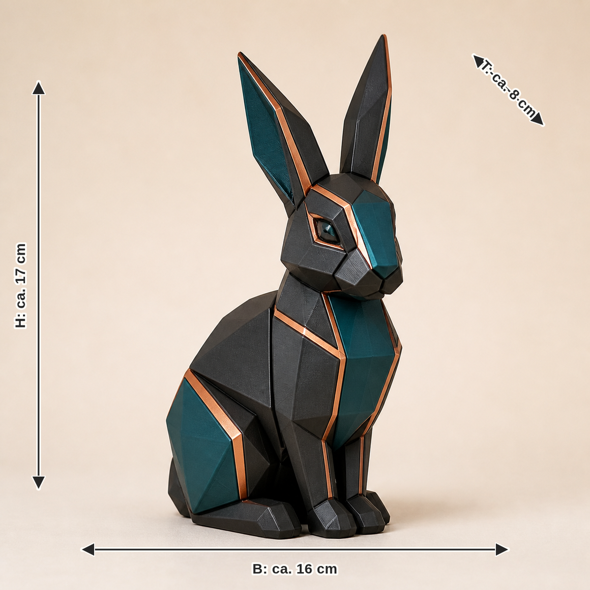 Dimensional image for decorative figure rabbit Feldsprung – Modern: width approx. 16 cm, depth approx. 8 cm, height approx. 17 cm