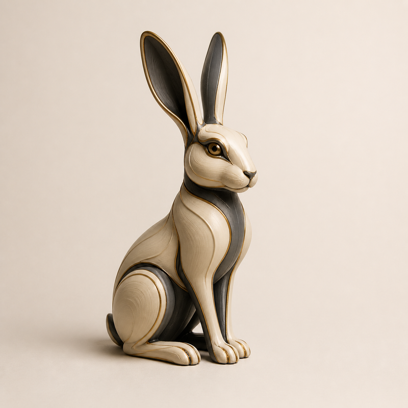 Dekofigur Hase Feldsprung im Stil Zeitlos aus 3D-gedrucktem PETG in Elfenbein, Graphit, Messing
