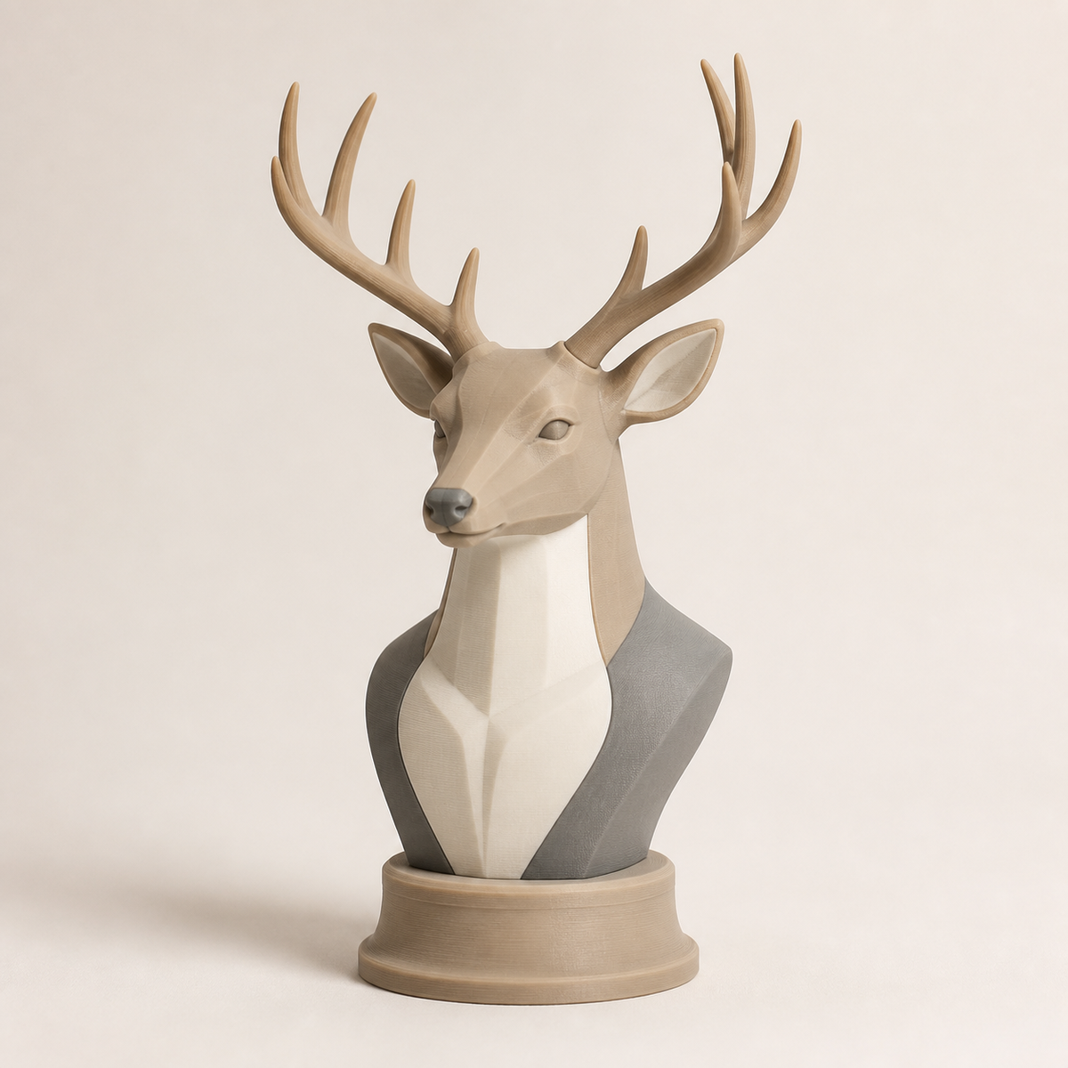 Dekofigur Hirsch Waldkrone im Stil Minimalistisch aus 3D-gedrucktem PETG in Sand, Warmweiß, Grau