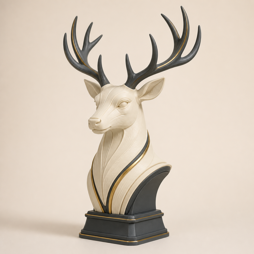 Dekofigur Hirsch Waldkrone im Stil Zeitlos aus 3D-gedrucktem PETG in Elfenbein, Graphit, Messing