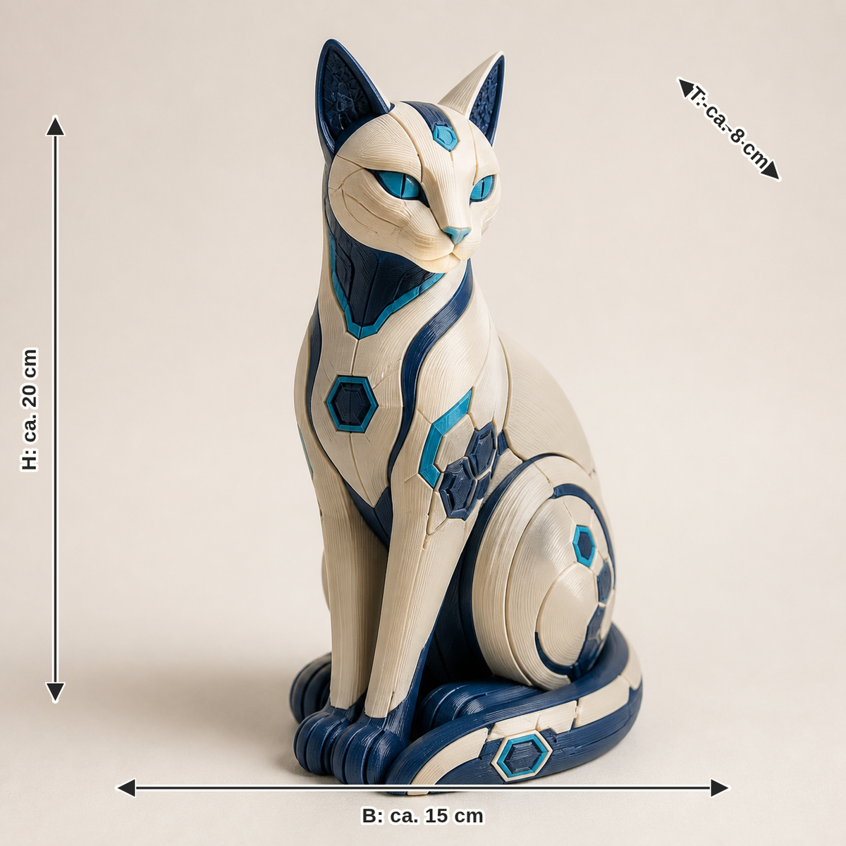 Dimensional image for deco figure cat balance – Futuristic: width approx. 15 cm, depth approx. 8 cm, height approx. 20 cm