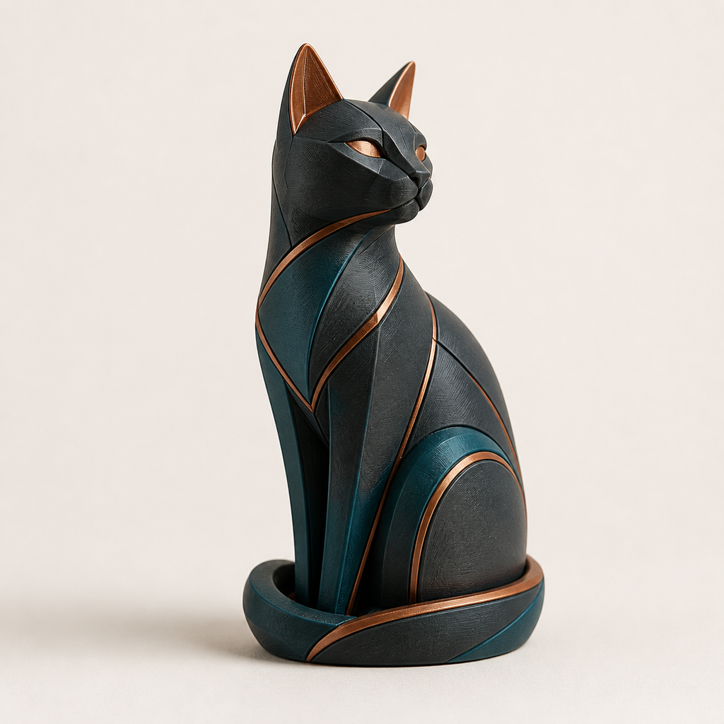 Dekofigur Katze Balance im Stil Modern aus 3D-gedrucktem PETG in Anthrazit, Petrol, Kupfer