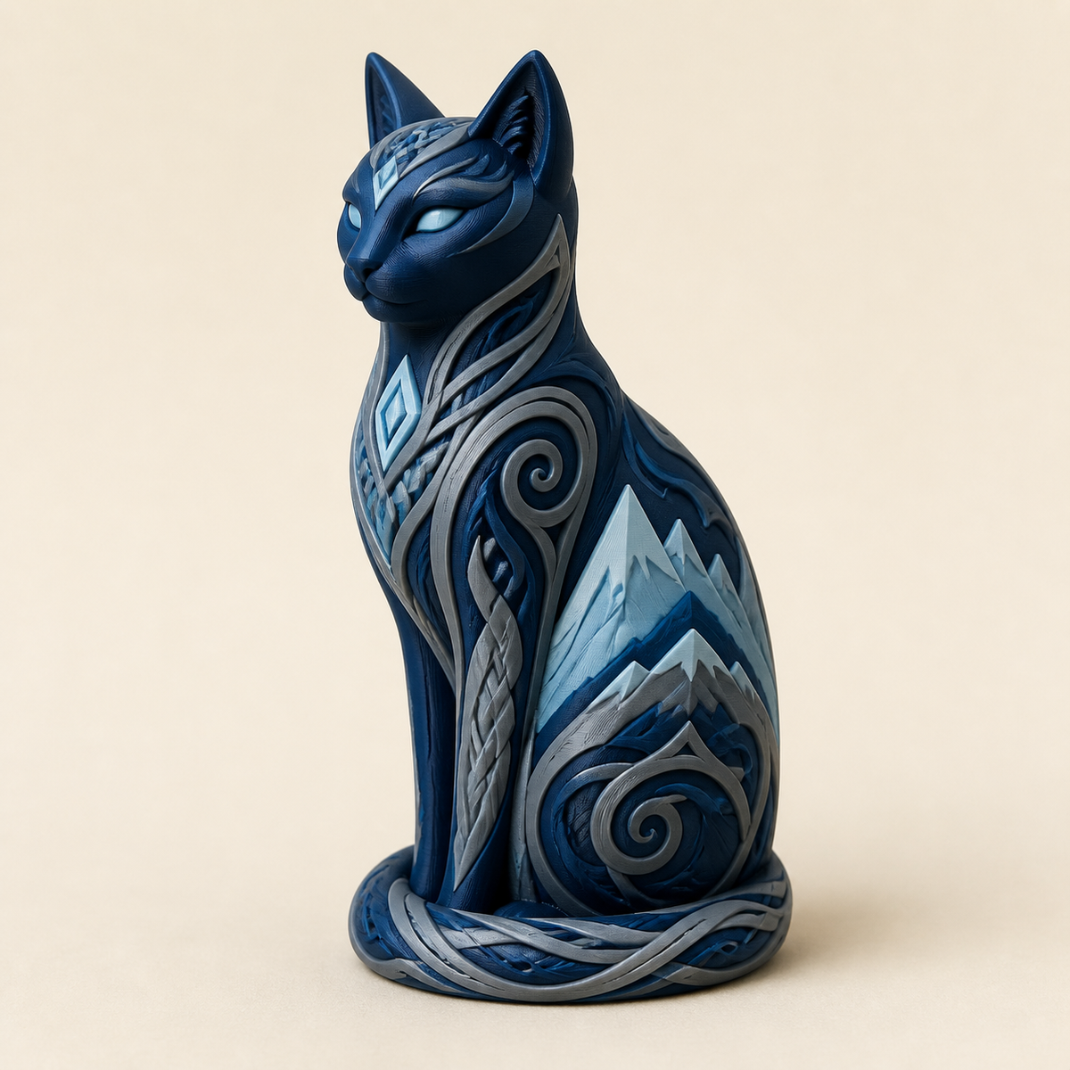 Dekofigur Katze Balance im Stil Nordisch & Mythisch aus 3D-gedrucktem PETG in Dunkelblau, Steingrau, Eisblau