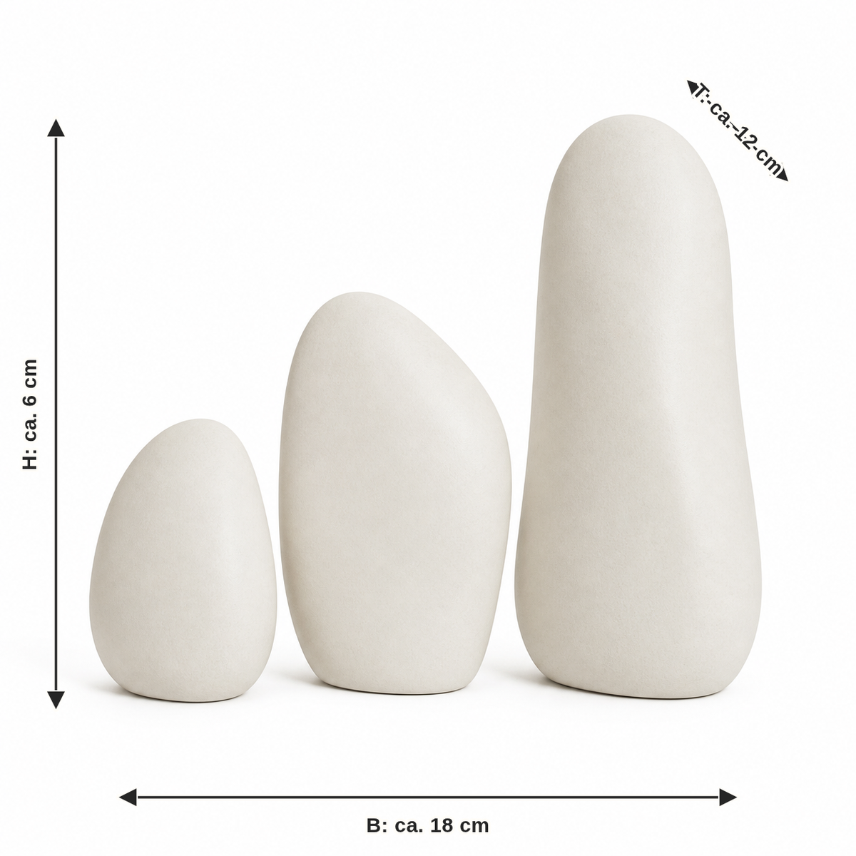 Decorative pebble set in warm white: width approx. 18 cm, depth approx. 12 cm, height approx. 6 cm