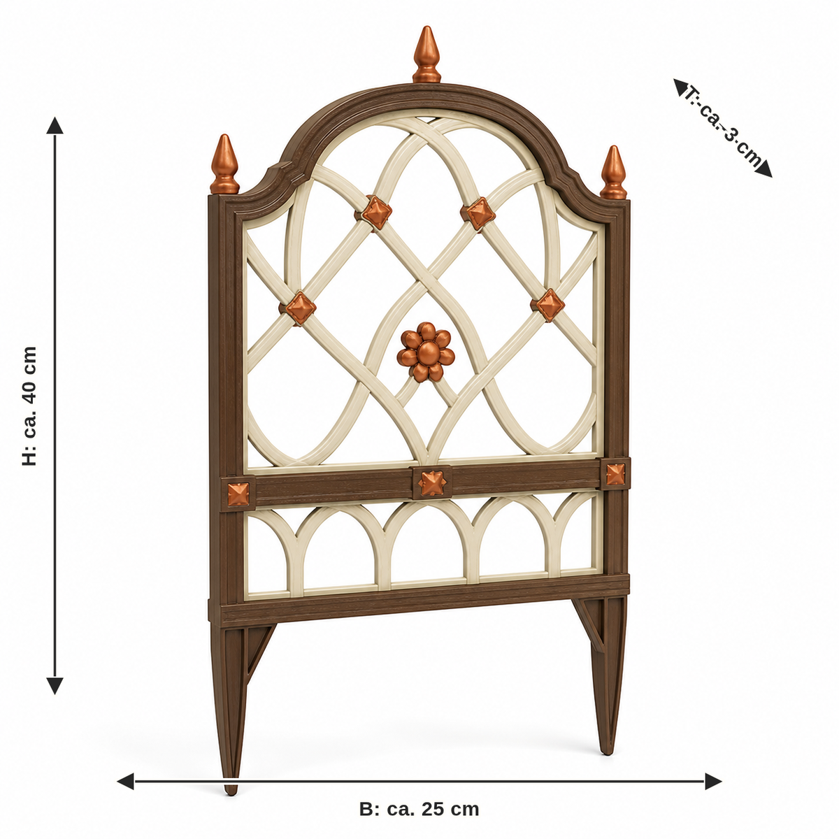 Dimensional image for decorative grid with arc: width approx. 25 cm, depth approx. 3 cm, height approx. 40 cm