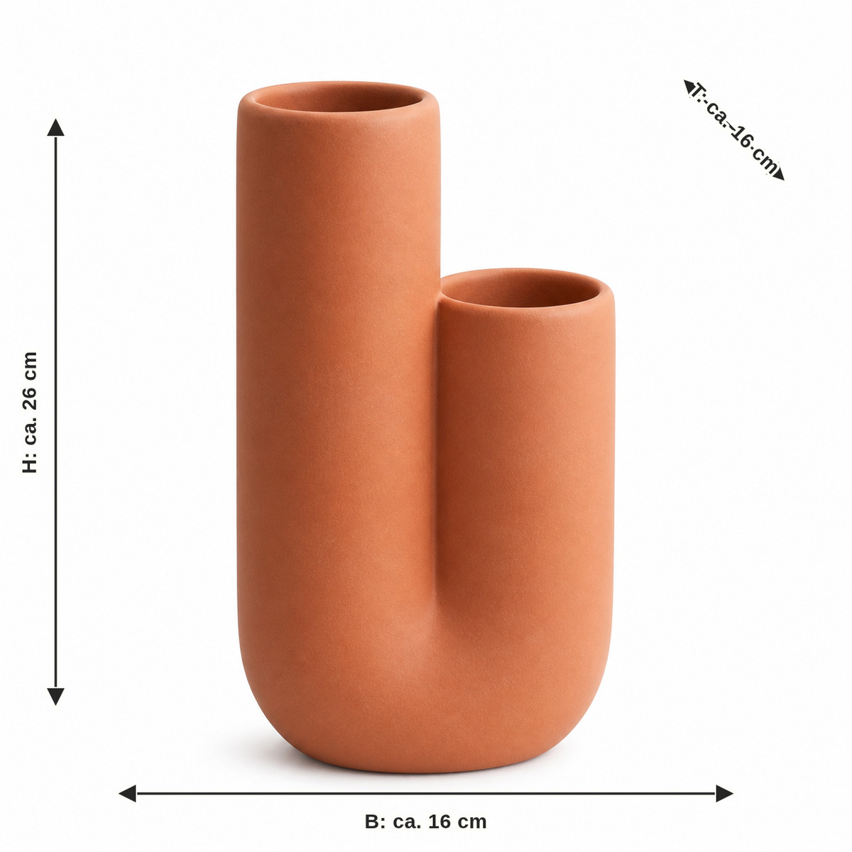 Measurement for double vase in terracotta: width approx. 16 cm, depth approx. 16 cm, height approx. 26 cm