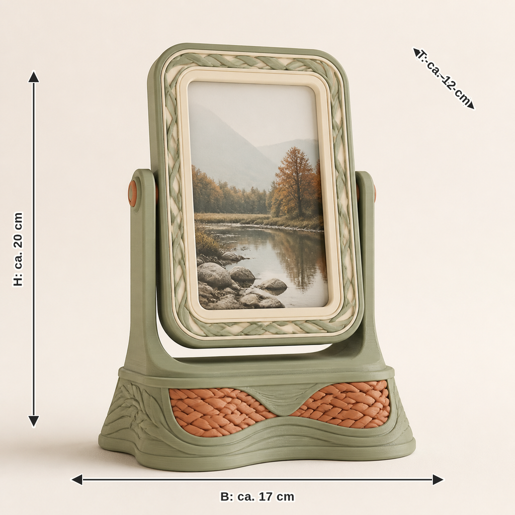 Dimensional image for rotating photo frame AC – Country: width approx. 17 cm, depth approx. 12 cm, height approx. 20 cm