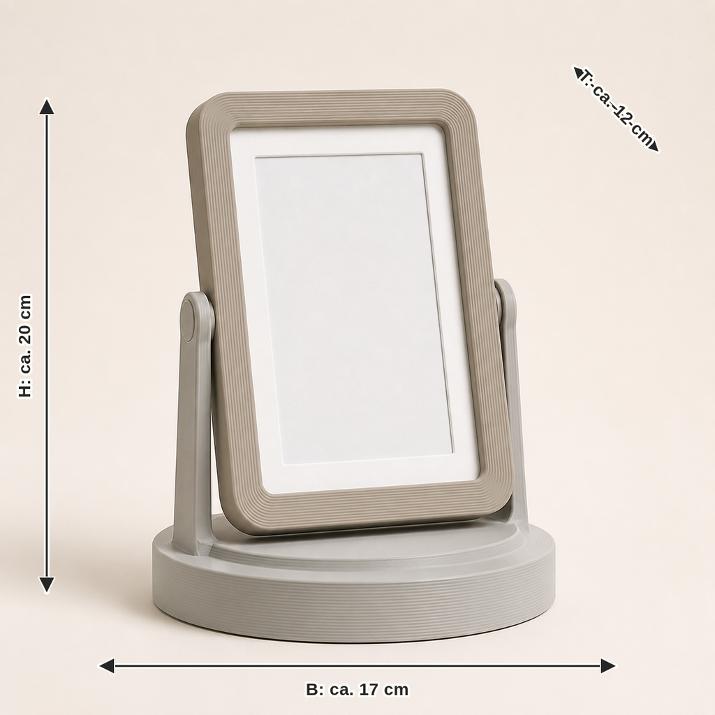 Dimensional image for rotary photo frame alternate view – minimalist: width approx. 17 cm, depth approx. 12 cm, height approx. 20 cm