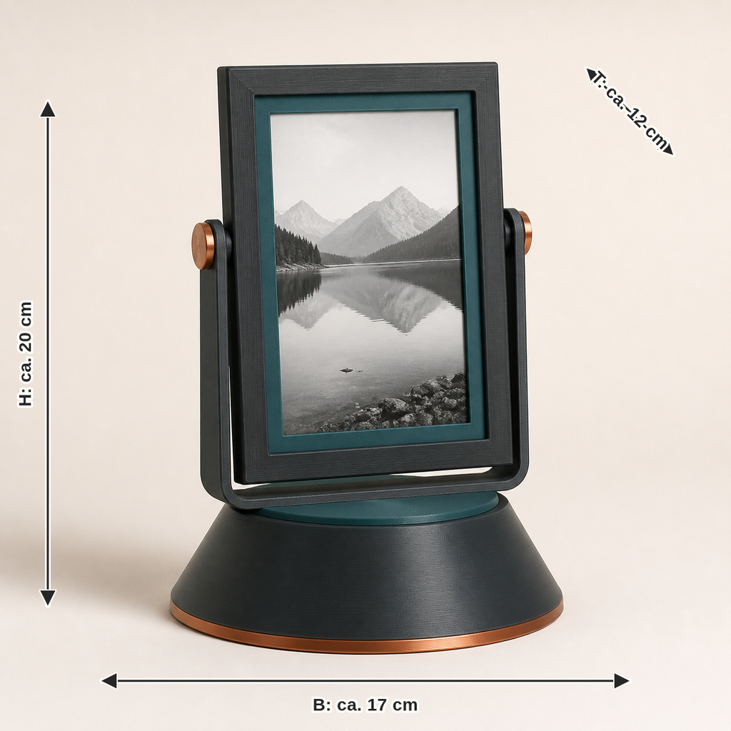 Dimensional image for rotating photo frame AC – Modern: width approx. 17 cm, depth approx. 12 cm, height approx. 20 cm