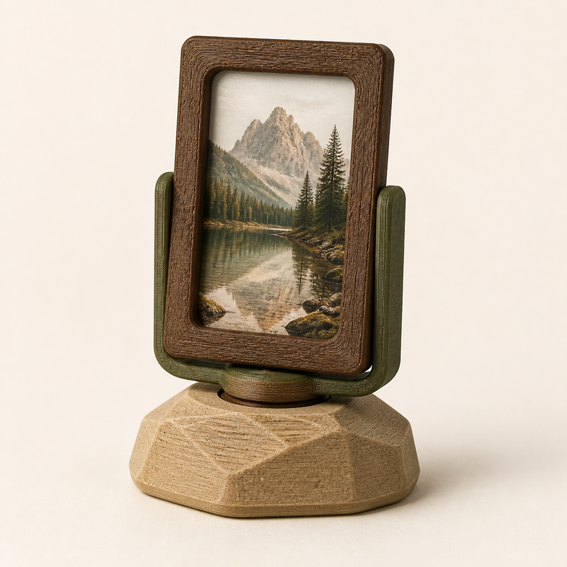 Rotating photo frame Wechselblick – Rustic from PETG on bright studio background