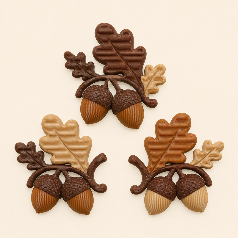 Eichel-Magnet-Set Eichel-Trio aus 3D-gedrucktem PETG in Kastanienbraun, Karamell, Sandbeige
