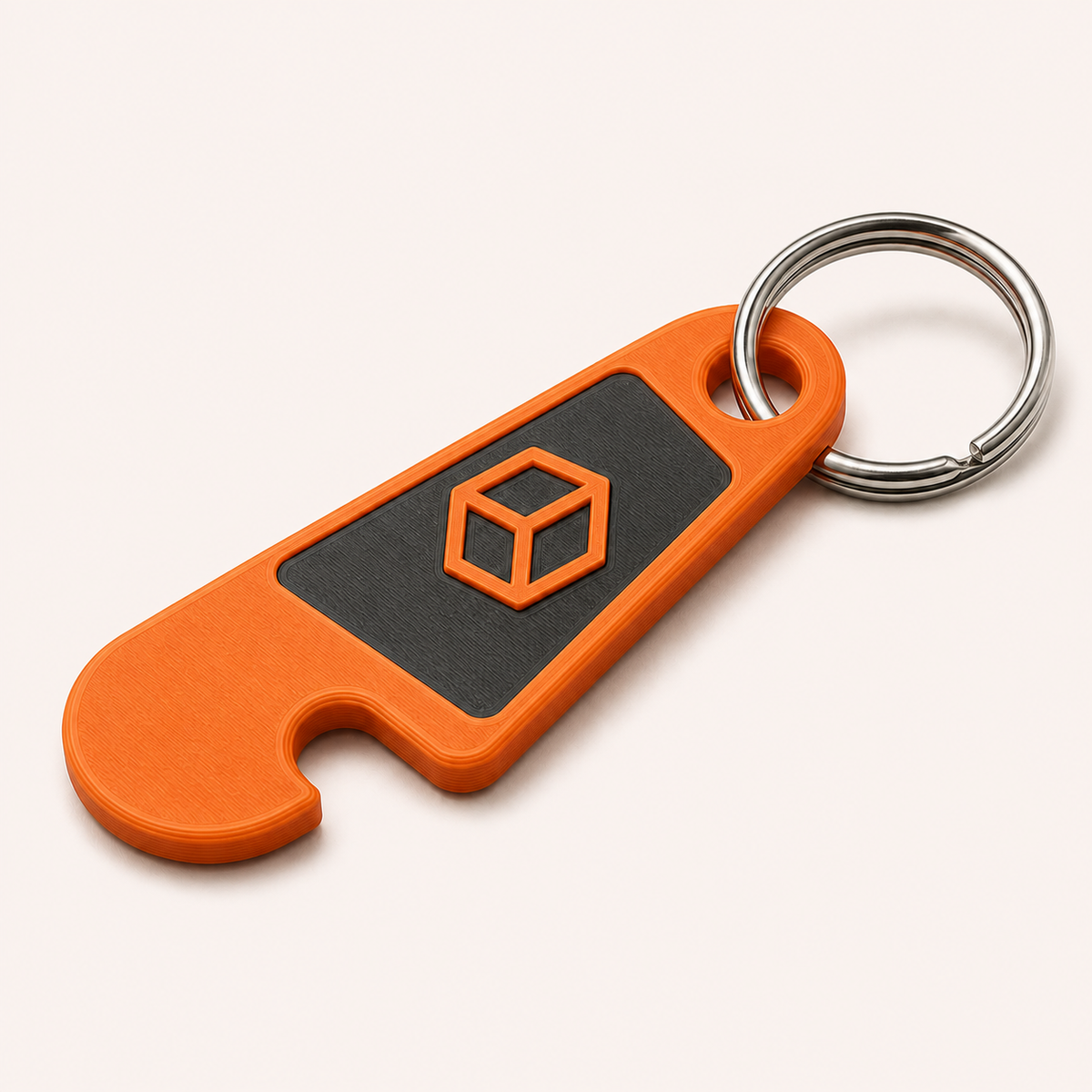 Einkaufswagenlöser mit Logo – 3D-gedruckt mit feinen FDM-Layerlinien