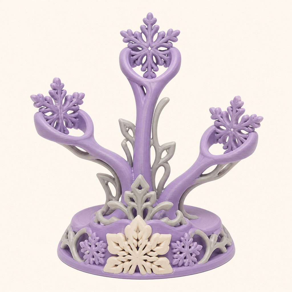 Eiskristall-Ringhalter Frostzweig aus 3D-gedrucktem PETG in Lavendel, Perlgrau, Creme