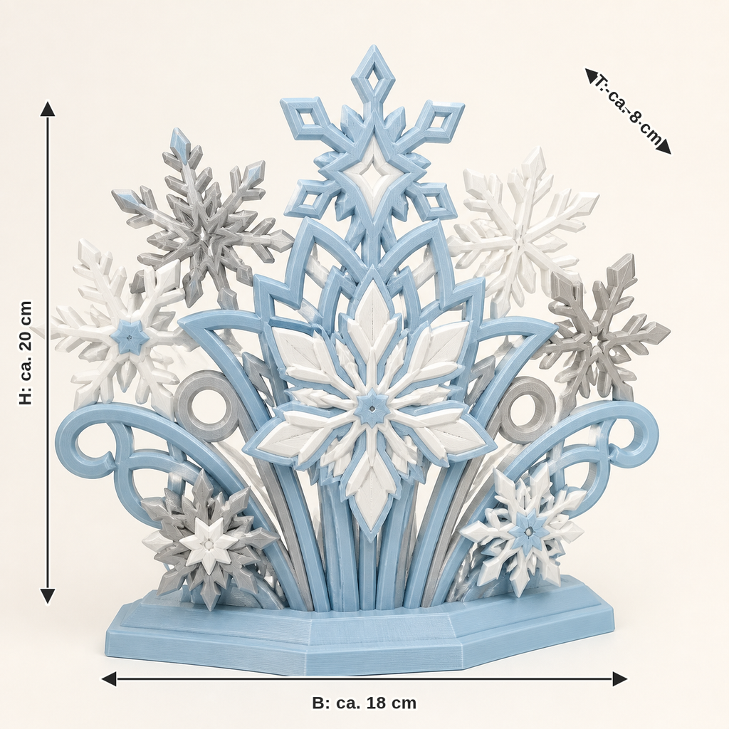 Maßbild für Eiskristall-Tischaufsteller Kristallfächer: Breite ca. 18 cm, Tiefe ca. 8 cm, Höhe ca. 20 cm