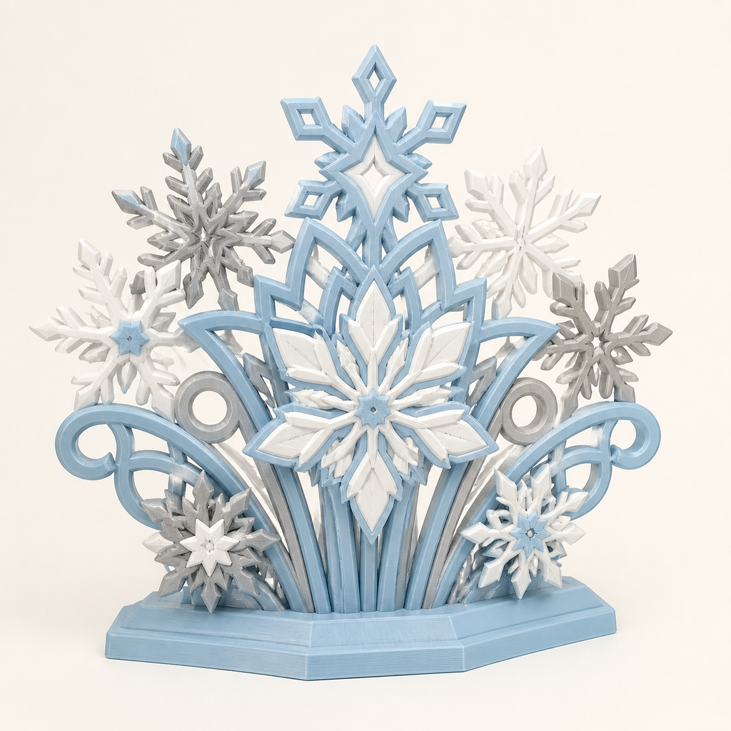 Eiskristall-Tischaufsteller Kristallfächer aus 3D-gedrucktem PETG in Eisblau, Schneeweiß, Silbergrau