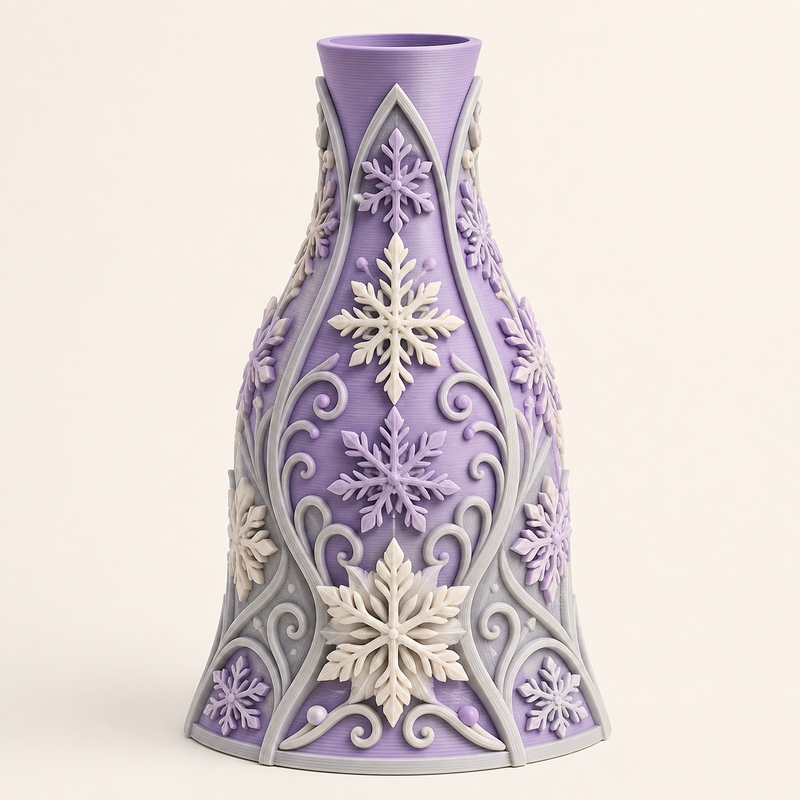 Ice-crystal-dried flowers-vase crystal stem from 3D-printed PETG in lavender, pearl grey, cream