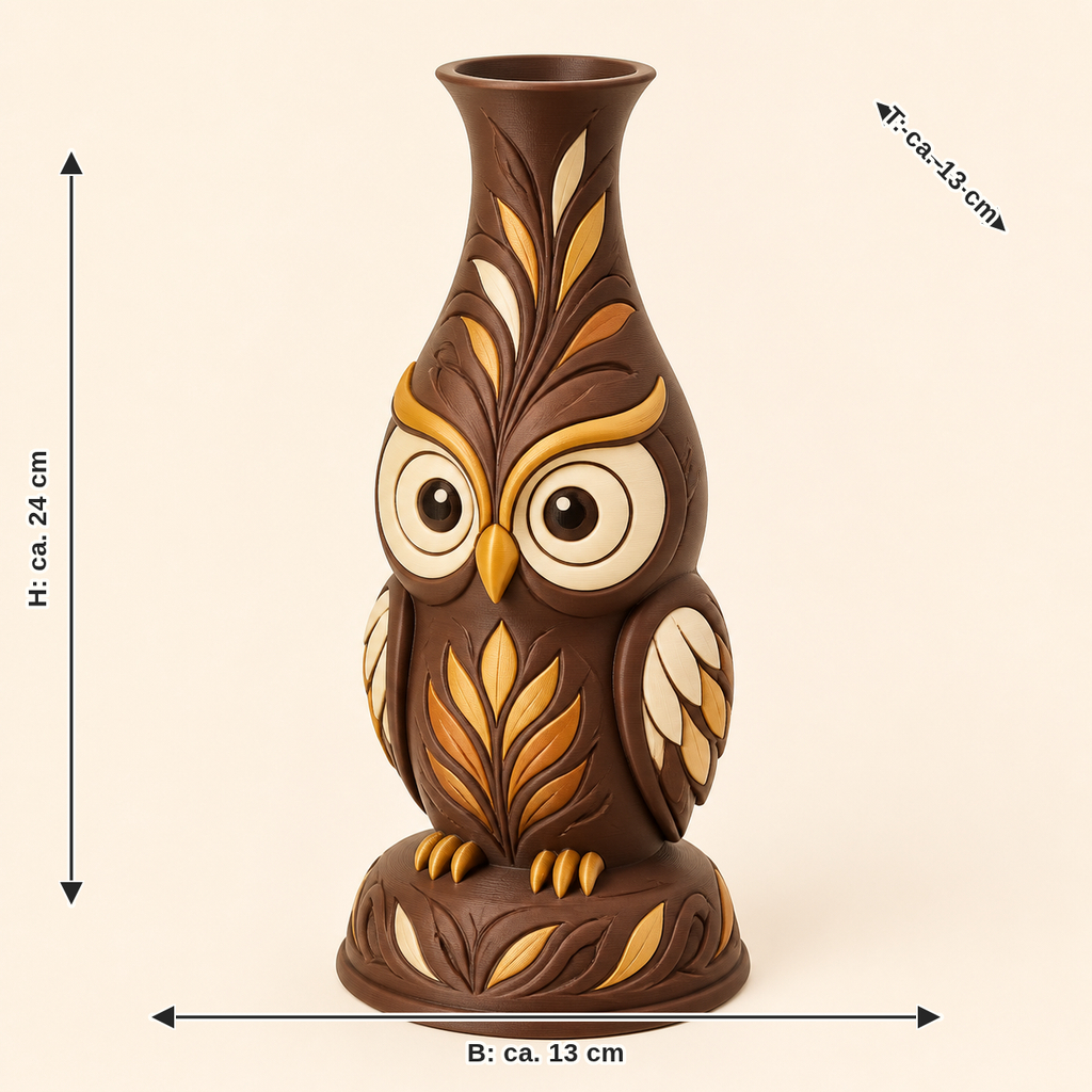 Maßbild für Eule-Trockenblumen-Vase Silhouettenvase: Breite ca. 13 cm, Tiefe ca. 13 cm, Höhe ca. 24 cm