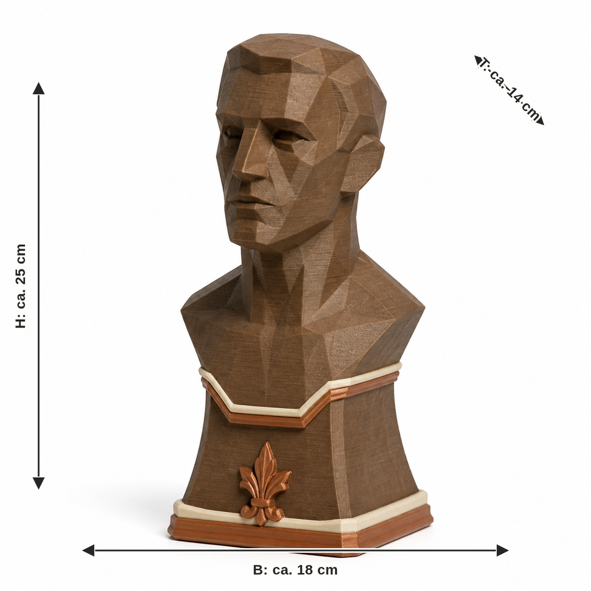 Dimensional image for Faceted portrait bust with lily relief: width approx. 18 cm, depth approx. 14 cm, height approx. 25 cm
