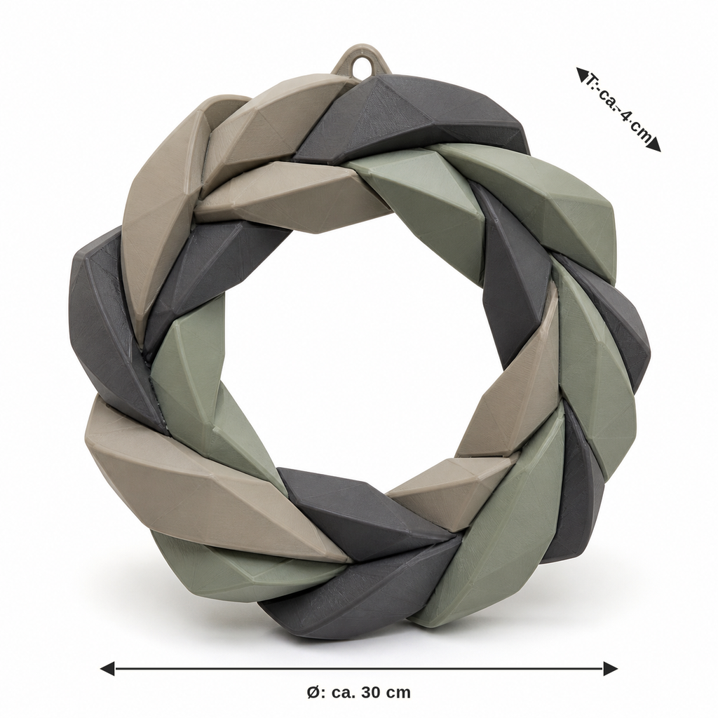 Maßbild für Facettierter Flechtkranz in Taupe und Salbei: Durchmesser ca. 30 cm, Tiefe ca. 4 cm